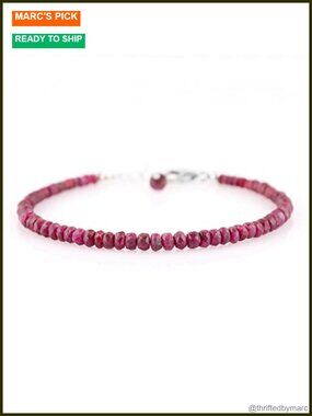 925 Sterling Silver Ruby Bracelet, Rhodium Plated, Handmade, Faceted Rondelle,